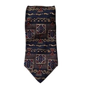 Geoffrey Beene Blue & Red Abstract Geometric Tribal 100% Silk Tie Necktie 4"X60"